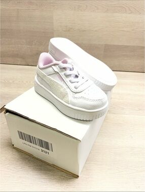 Puma Kids White and Light Pink Low-Top Sneakers with Glitter Formstrip #190